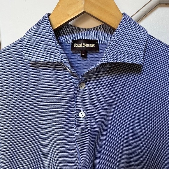 Paul Stuart Printed Blue and White Short Sleeve Polo Shirt XXL - Picture 3 of 8